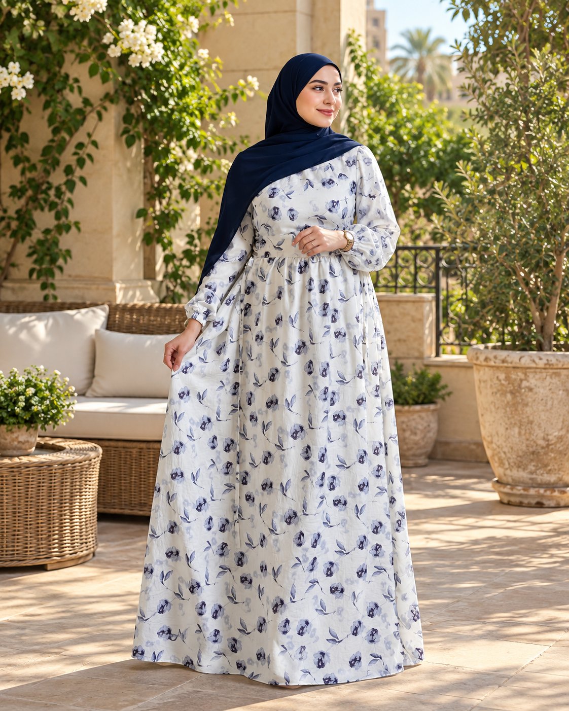 فستان كتان جلاكسي مستور - أوف وايت بورد كحلي